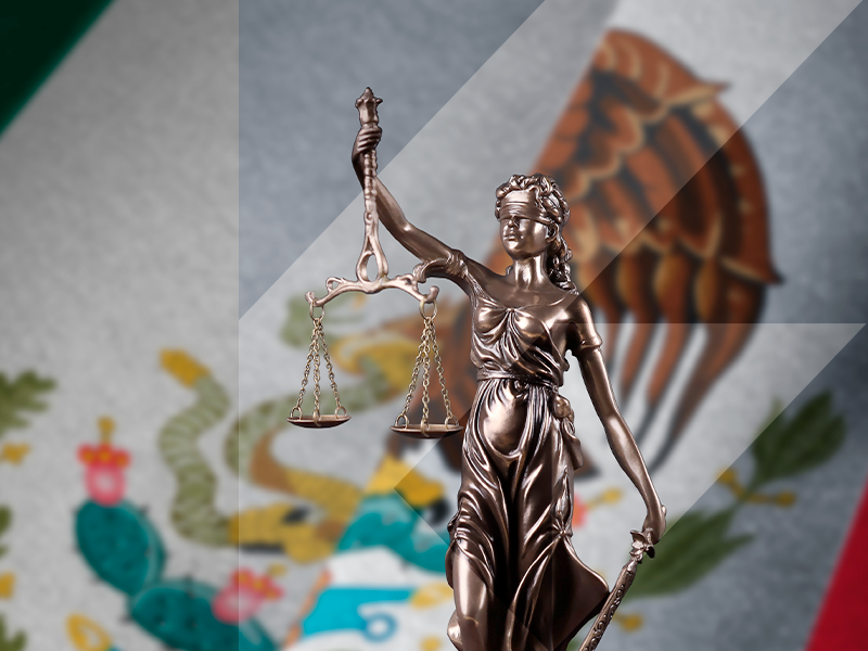 figura de ley frente a bandera mexicana