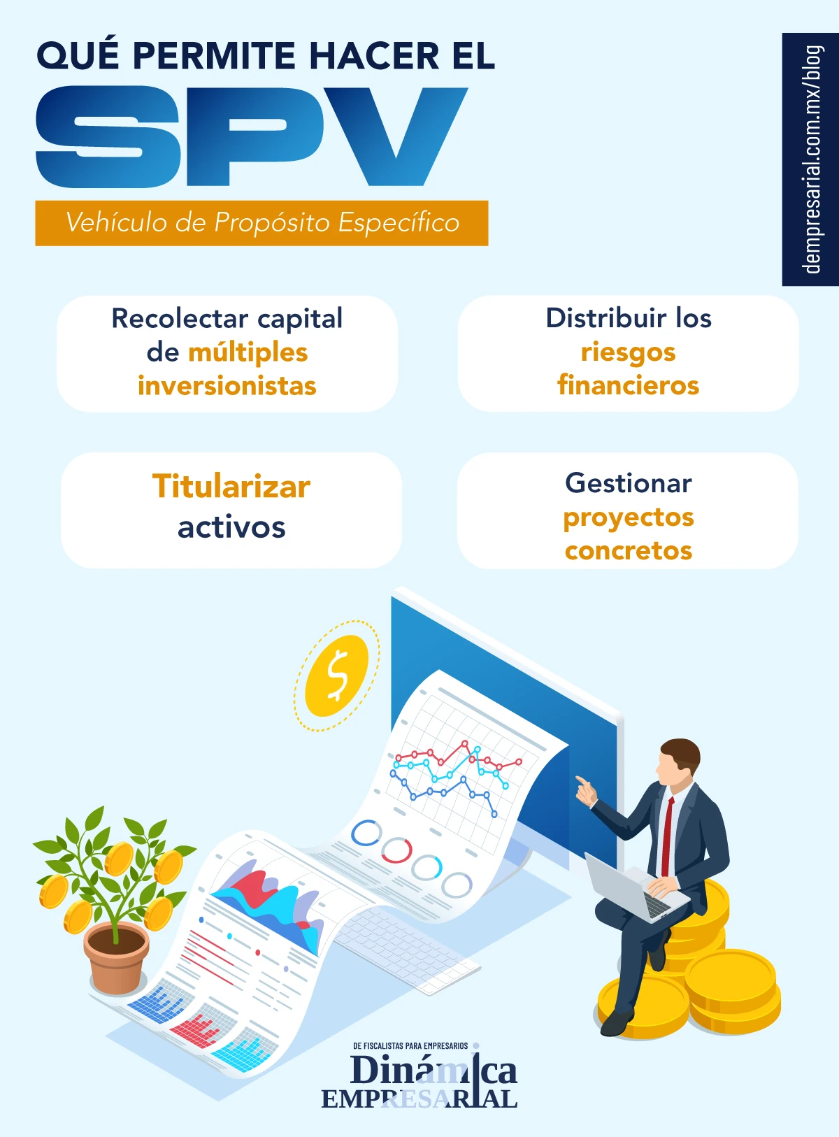 El SPV permite: Recolectar capital de múltiples inversionistas; Distribuir los riesgos financieros; Titularizar activos; Gestionar proyectos concretos.